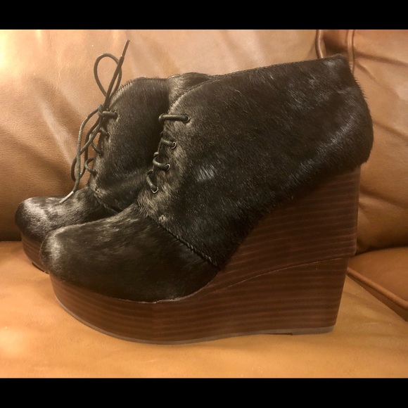 Matiko “ivy” black calf hair lace up wedge booties - Picture 4 of 8